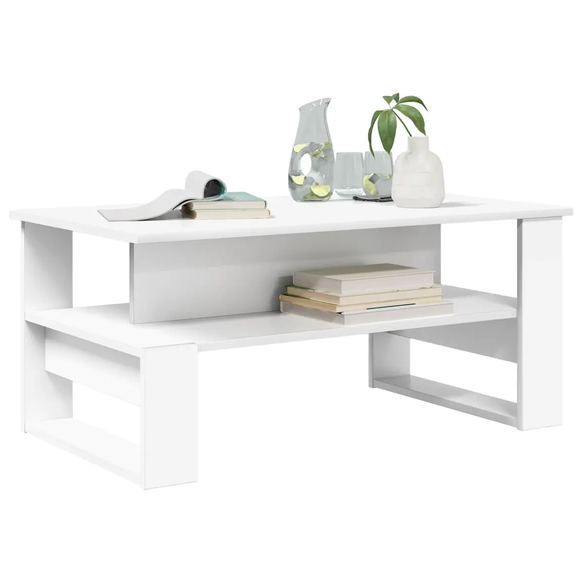 Coffee Table White Rectangular Modern Living Room Accent Furniture Engineered