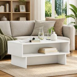 White Modern Coffee Table with Storage for Living Room