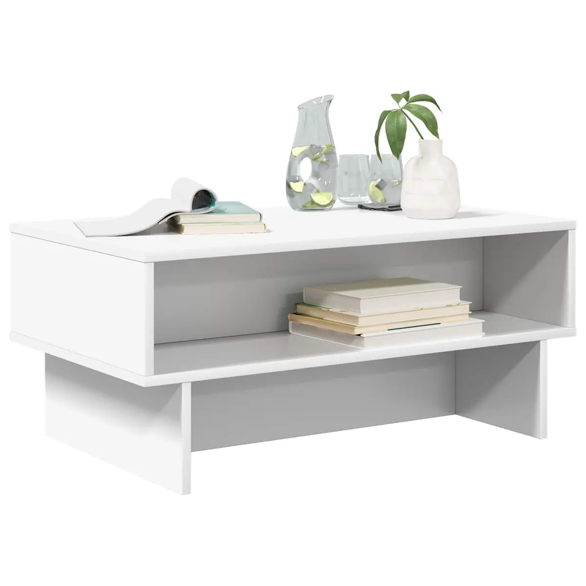 White Modern Coffee Table with Storage for Living Room