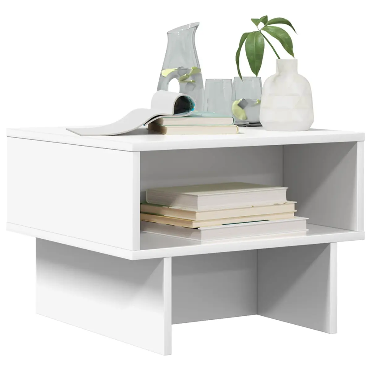 Coffee Table White Modern 48 x 46 x 35 cm Engineered Wood with Integrated Storage Shelves