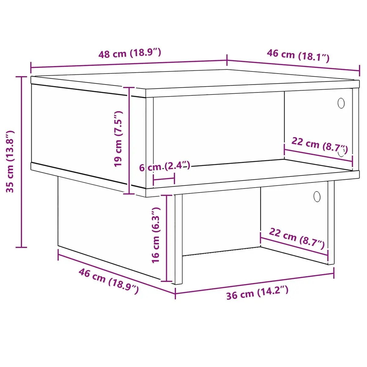 Coffee Table White Modern 48 x 46 x 35 cm Engineered Wood with Integrated Storage Shelves