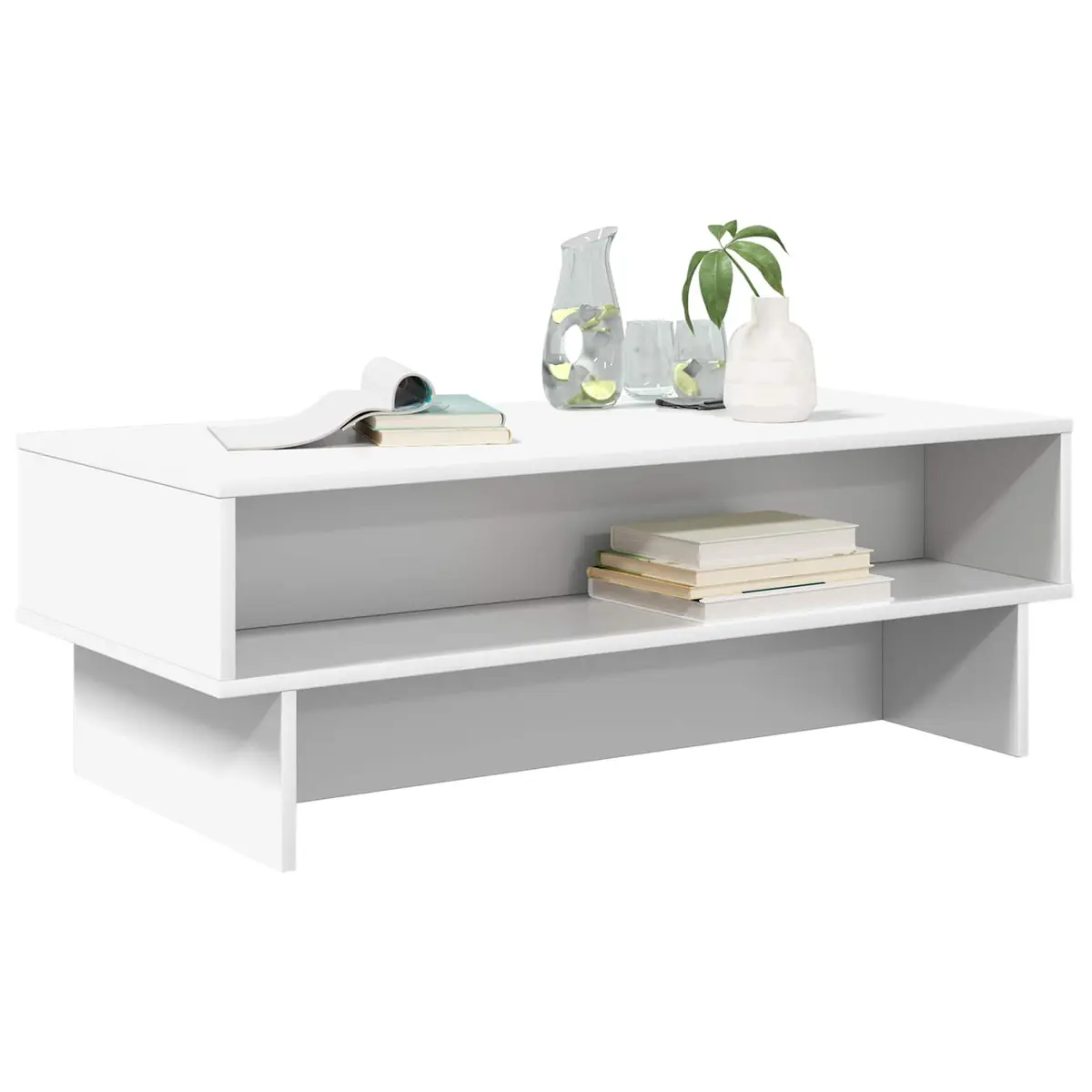 White Coffee Table Modern Living Room Accent Furniture Engineered Wood