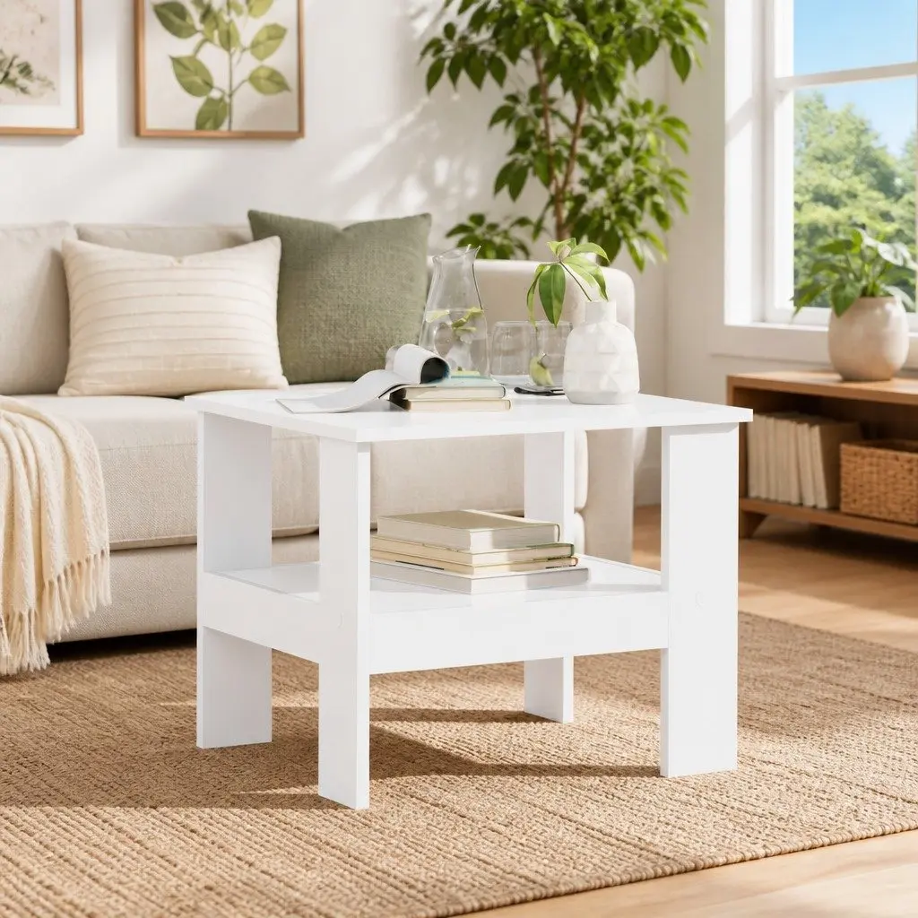 Coffee Table White Modern 57x55x45cm Engineered Wood