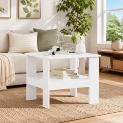 White Modern Coffee Table with Storage Shelves 57x55x45cm