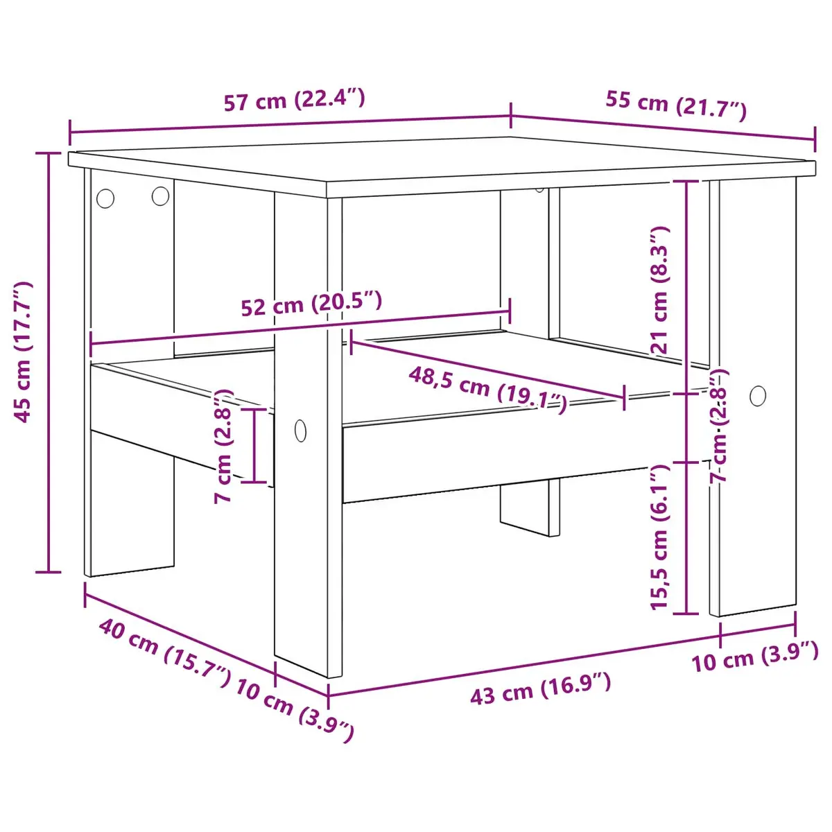 Coffee Table White Modern 57x55x45cm Engineered Wood