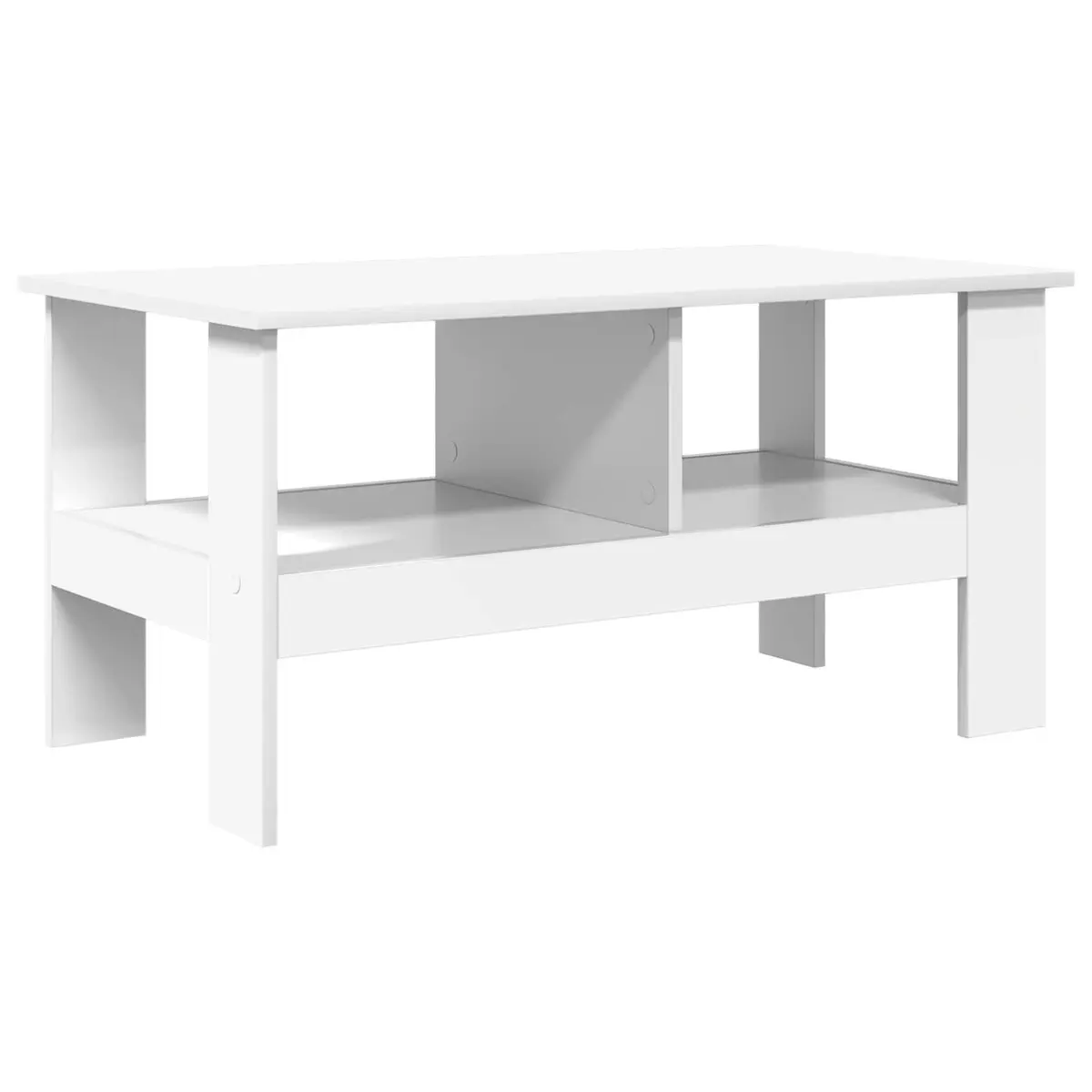 Coffee Table Modern White Engineered Wood Large Surface with Underneath Storage Shelves for Living Room