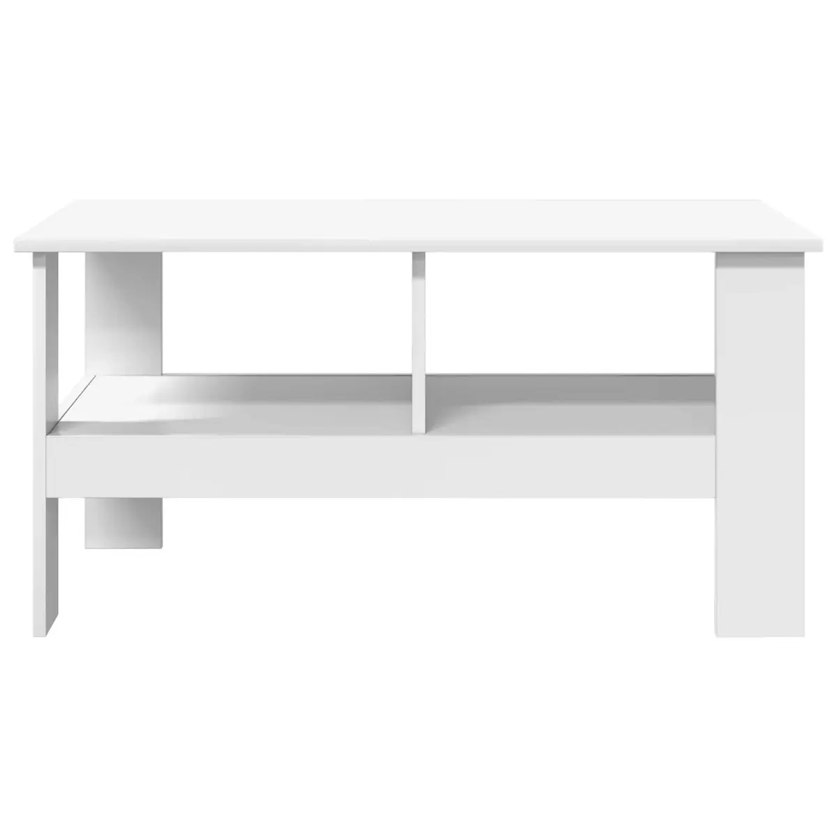 Coffee Table Modern White Engineered Wood Large Surface with Underneath Storage Shelves for Living Room