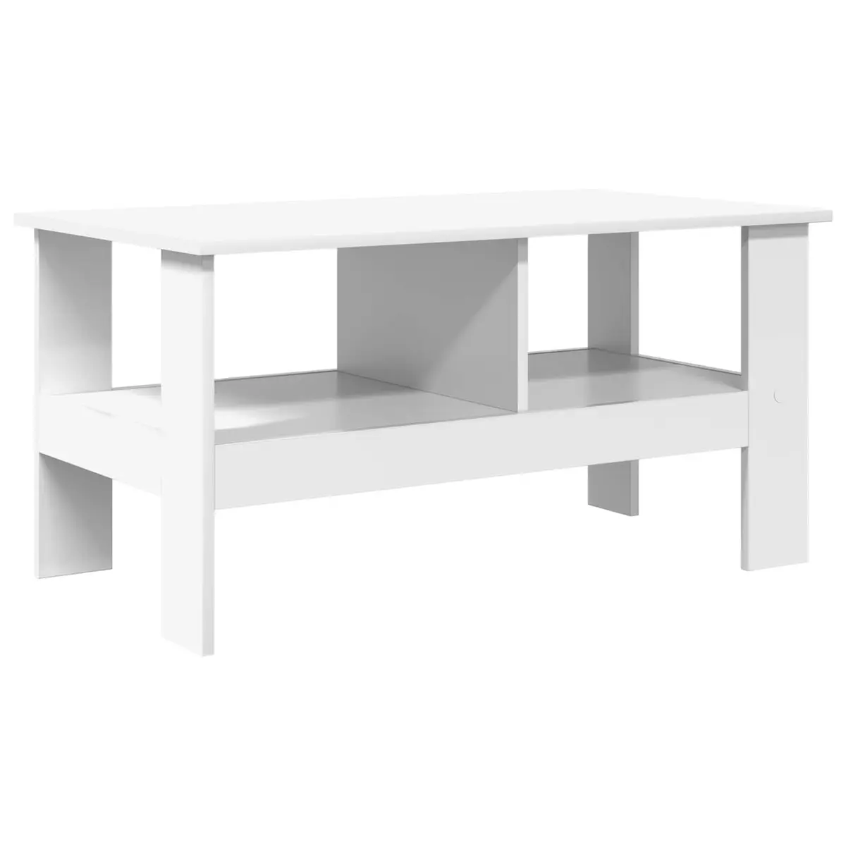 Coffee Table Modern White Engineered Wood Large Surface with Underneath Storage Shelves for Living Room