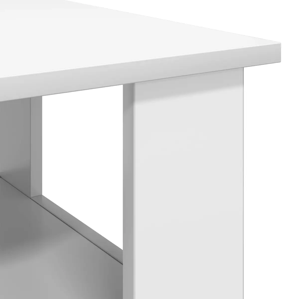Coffee Table Modern White Engineered Wood Large Surface with Underneath Storage Shelves for Living Room