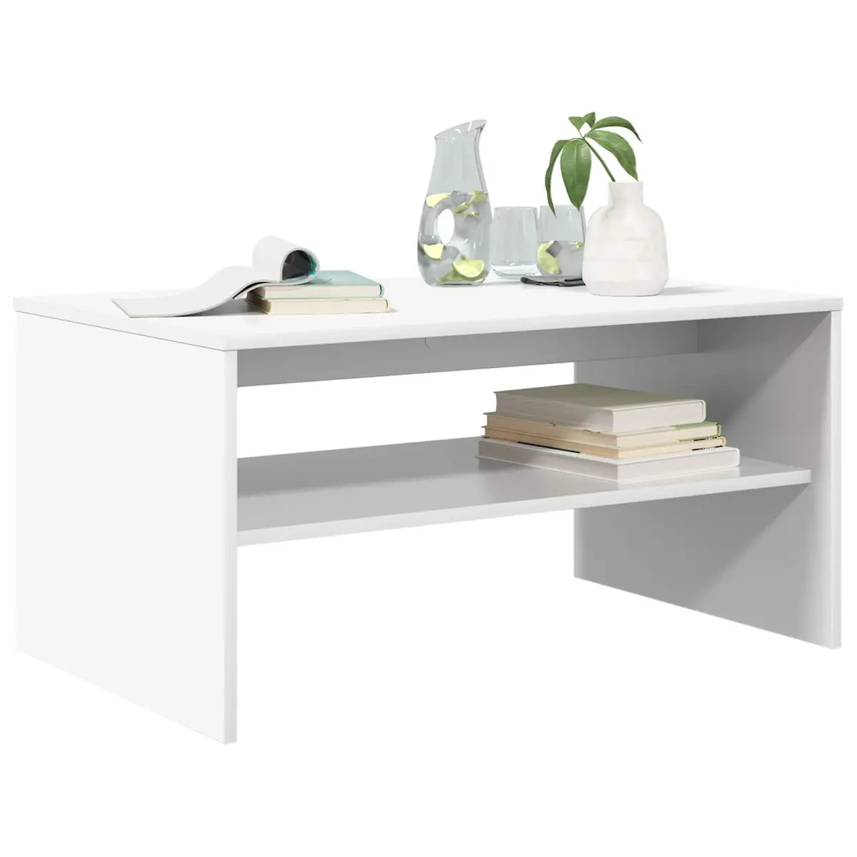 Coffee Table White Rectangular Modern Living Room Accent Furniture Storage