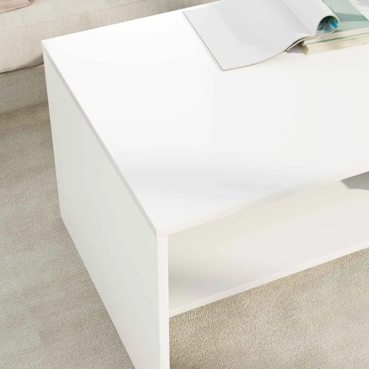Coffee Table White Rectangular Modern Living Room Accent Engineered Wood Storage