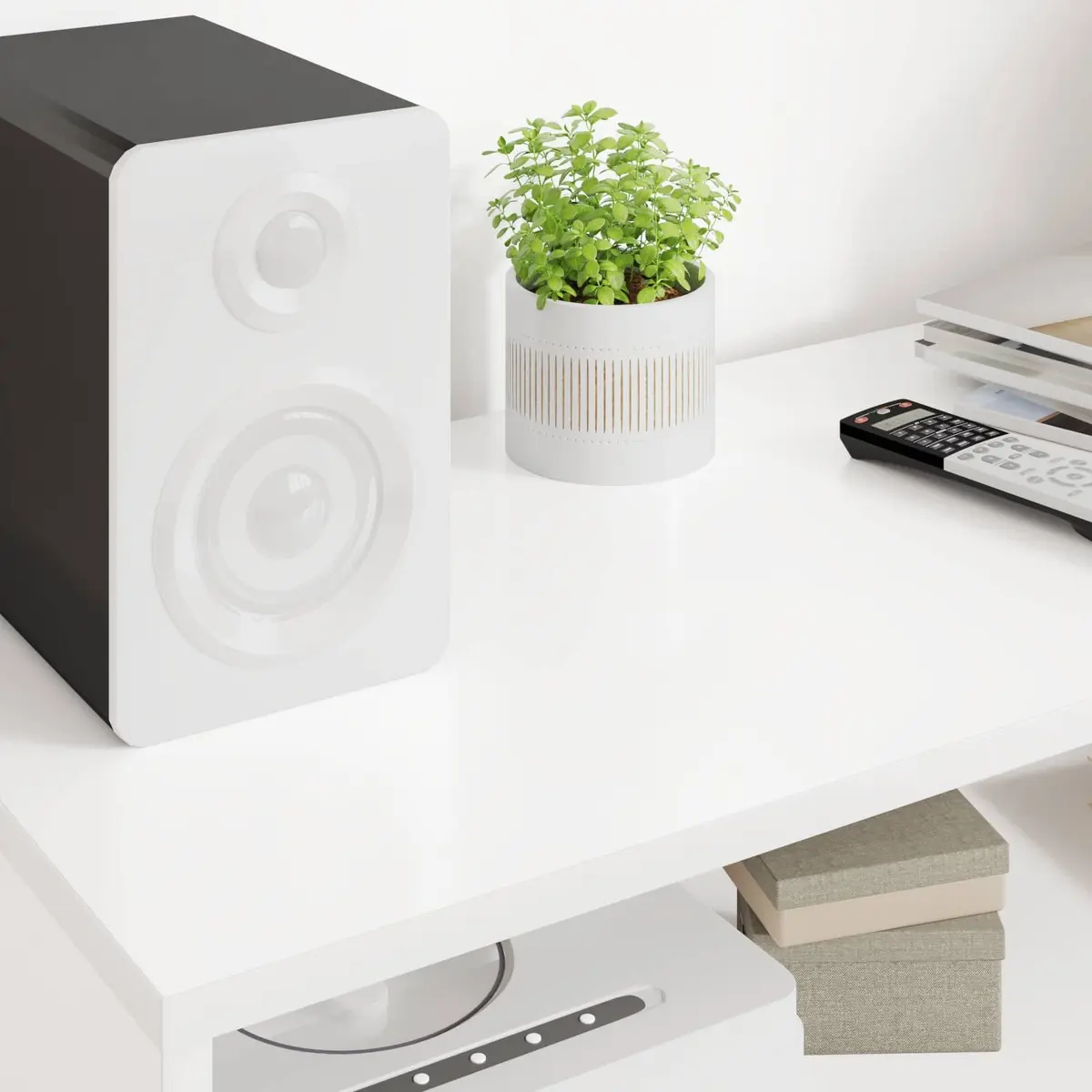 TV Cabinet White Modern Engineered Wood Living Room Storage Unit