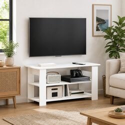 White Engineered Wood TV Stand for Living Rooms