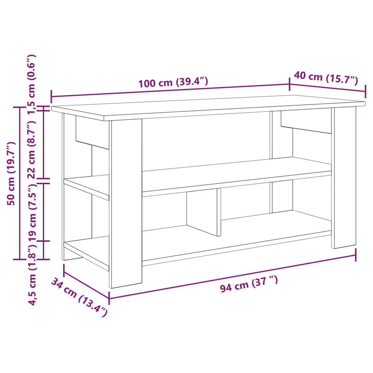 White TV Stand Modern Design Living Room Media Storage Unit 100x40x50cm