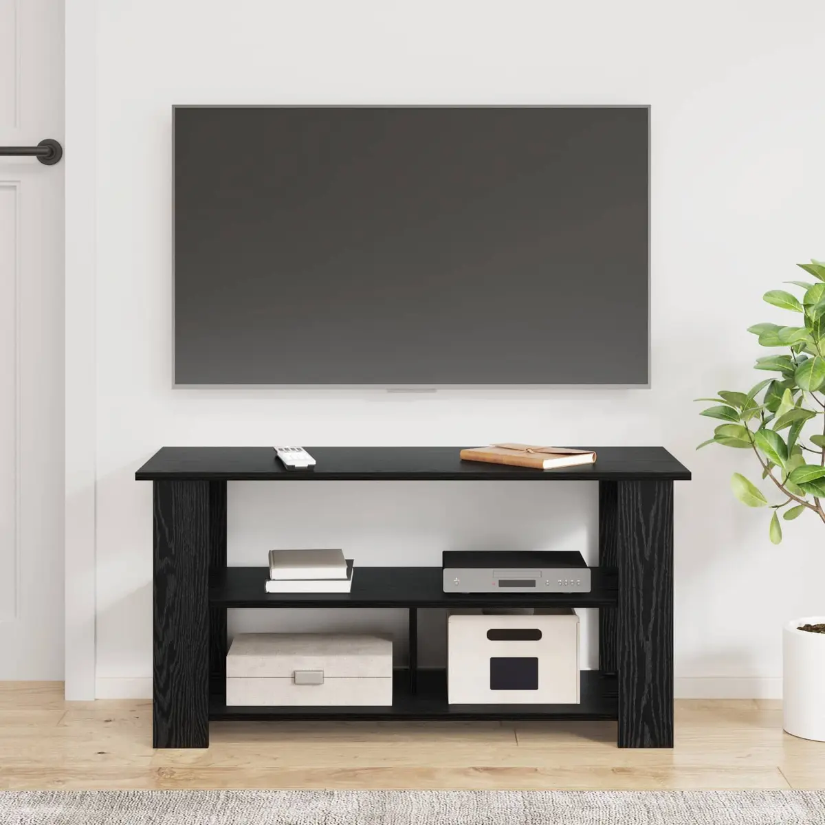 TV Stand Black Oak Modern Living Room Media Console Storage Unit 100x40x50cm