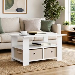 White Engineered Wood Coffee Table with Drawer