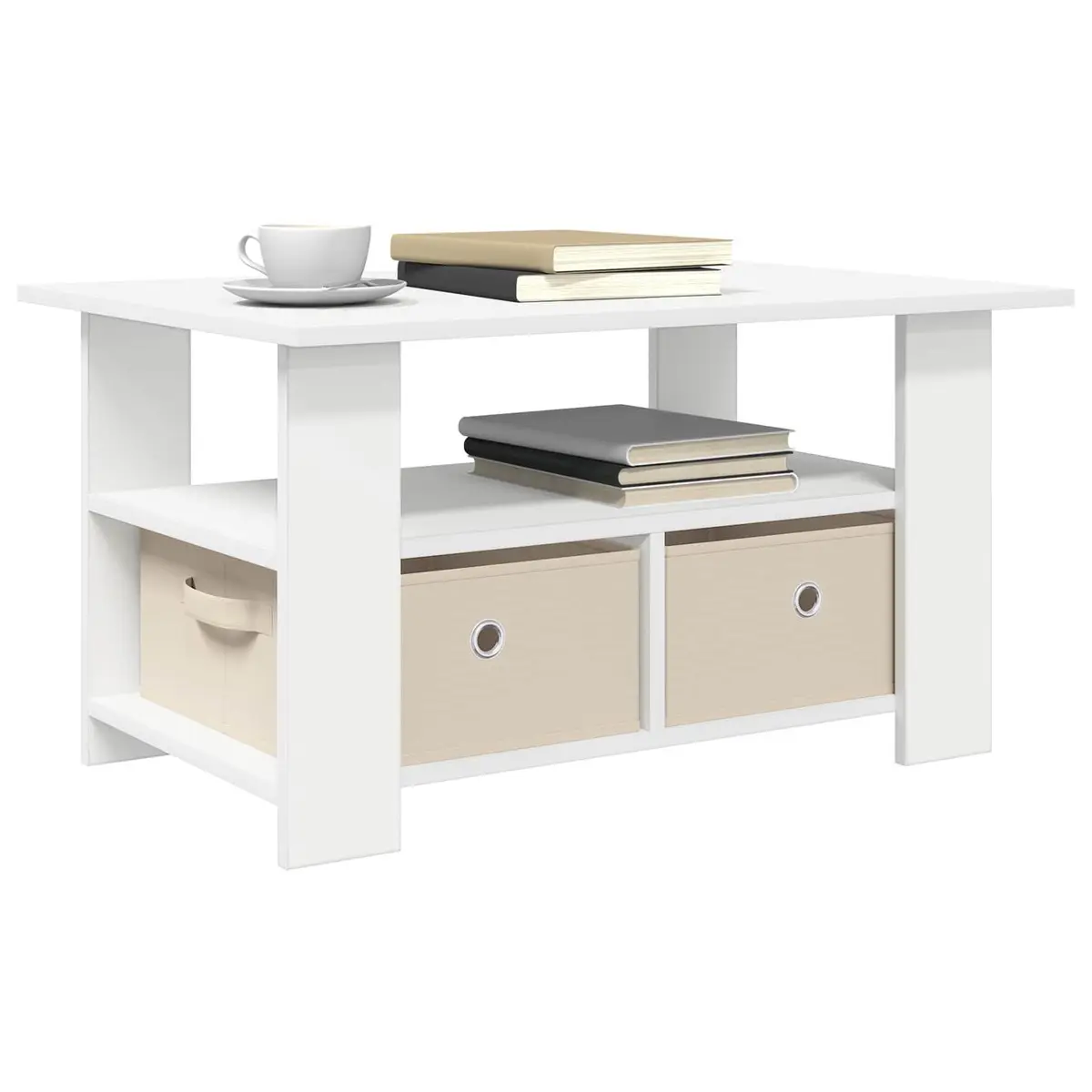 White Engineered Wood Coffee Table with Drawer
