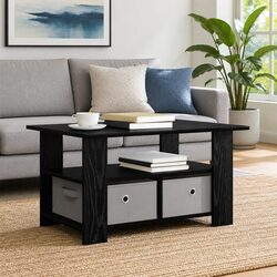 Elegant Black Coffee Table with Storage Drawers