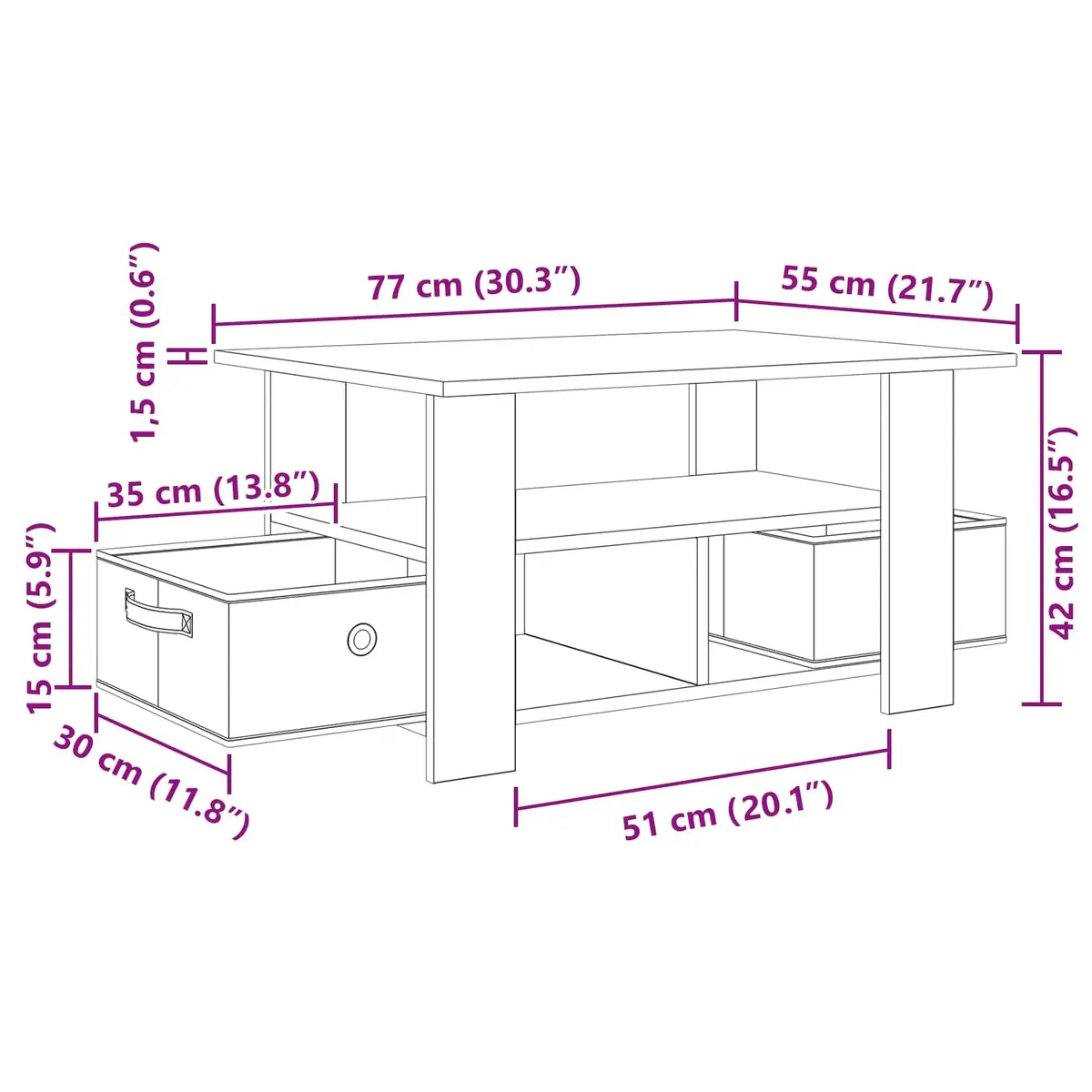 Black Coffee Table with Storage Drawers