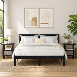 Set of 2 Black Modern Bedside Tables with Storage