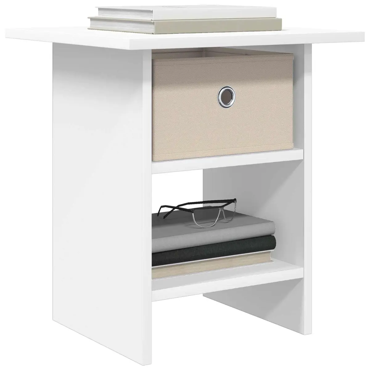 Bedside Table 2 pcs White Modern Bedroom Nightstand Storage Drawer Shelf Compact