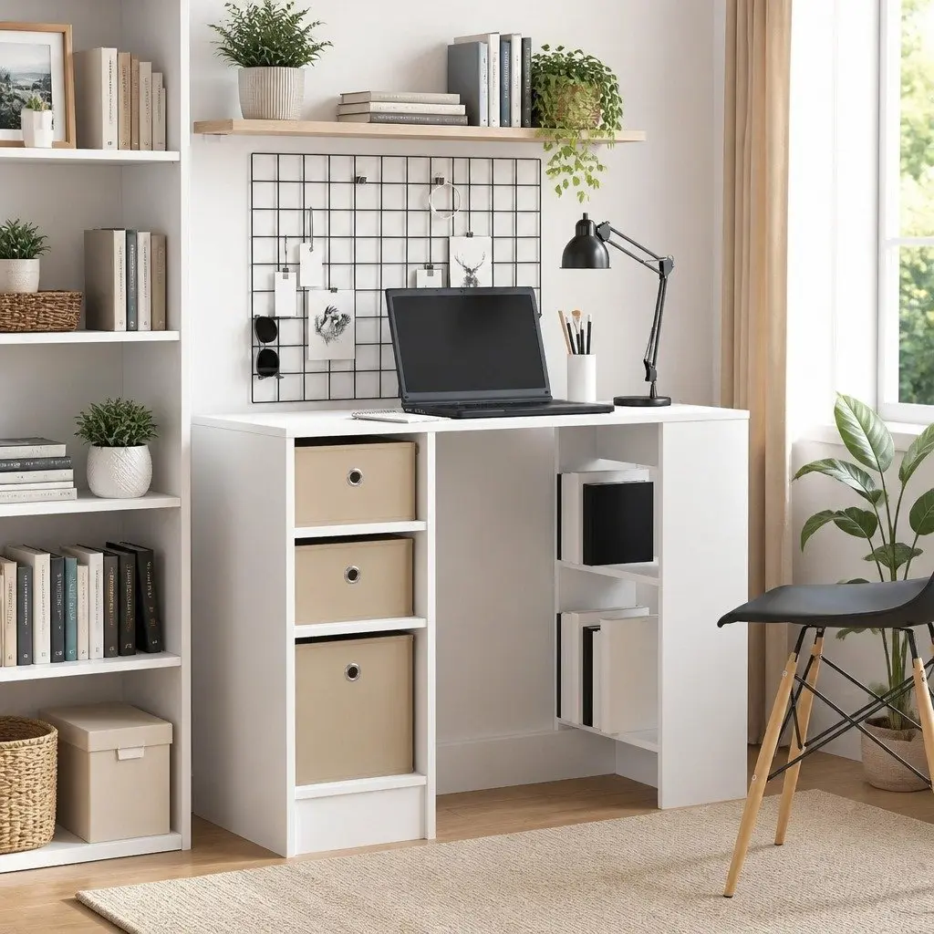 Rectangular White Writing Desk for Home Office