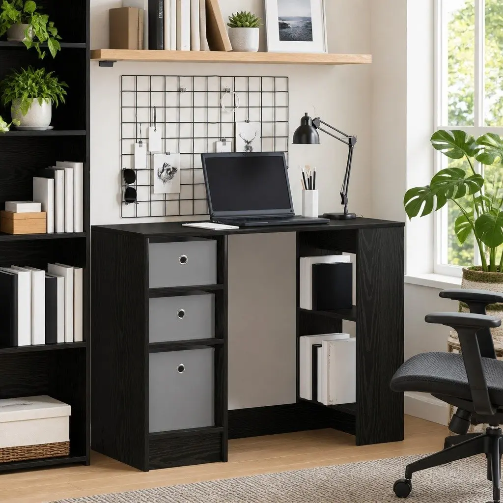 Black Oak Desk 100x40x75cm Engineered Wood Rectangular Office Study Writing