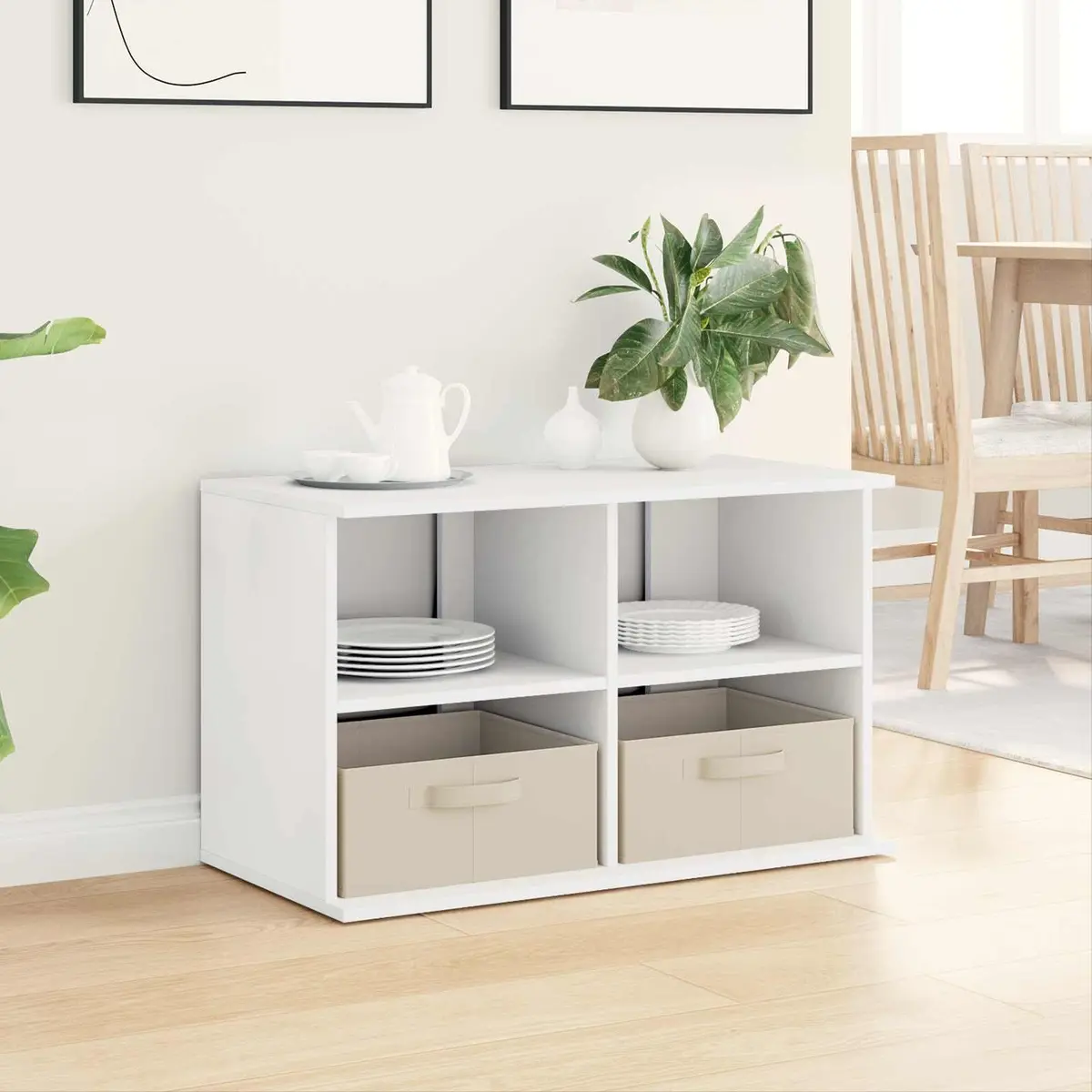 TV Stand White Modern Lowboard Storage Unit 79 x 40 x 48 cm Engineered Wood