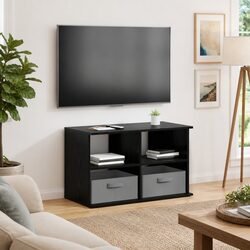 Modern Black Oak TV Stand with Drawer for Living Room
