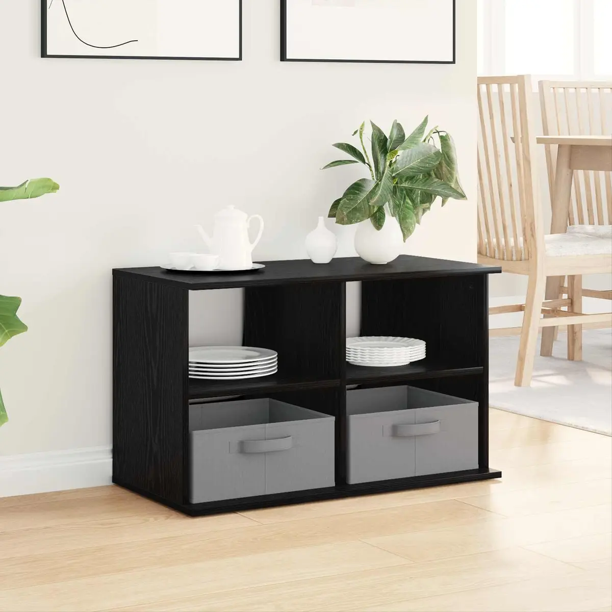 TV Stand Black Oak Modern 79x40x48cm Engineered Wood
