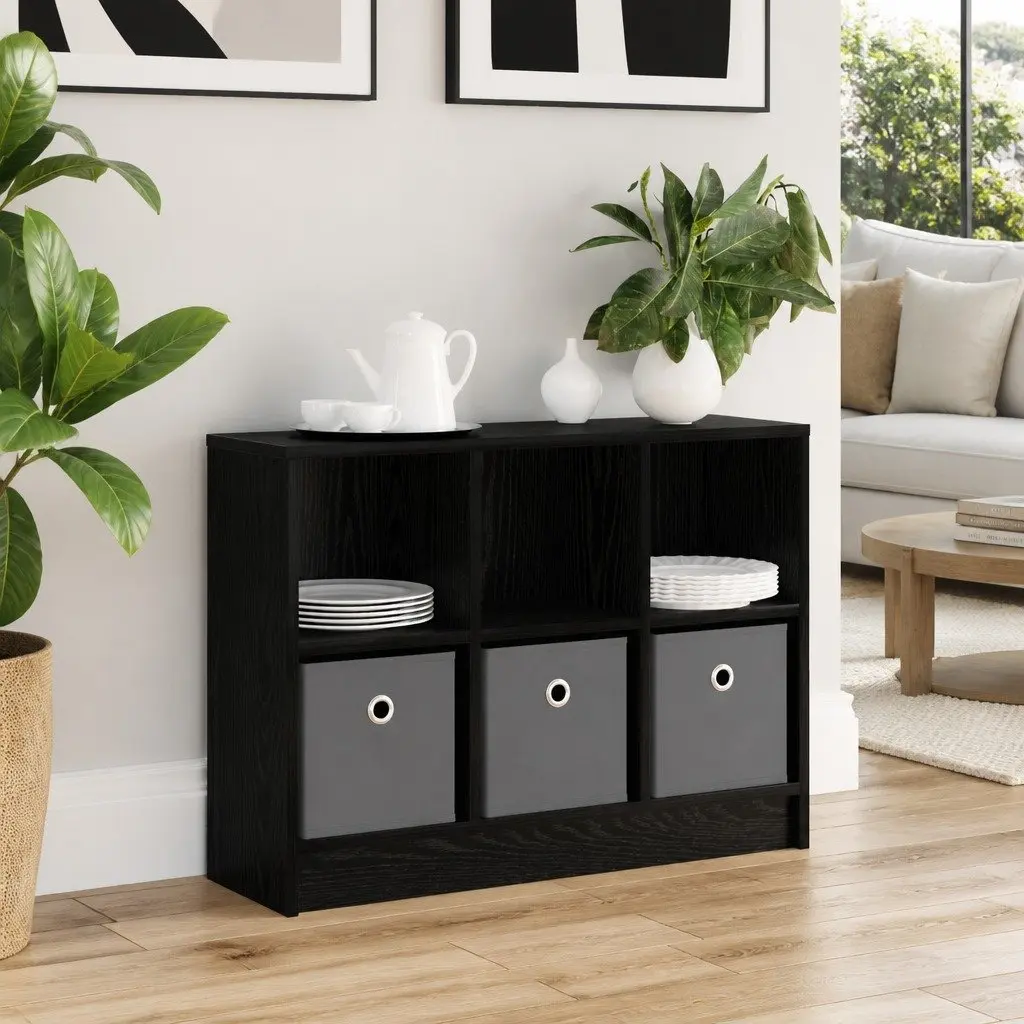 Black Sideboard with Drawer Modern Storage Cabinet Engineered Wood Living Room