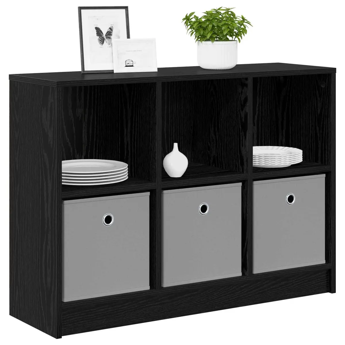 Sideboard Black Oak Modern 88.5 x 27.5 x 63.5 cm Engineered Wood