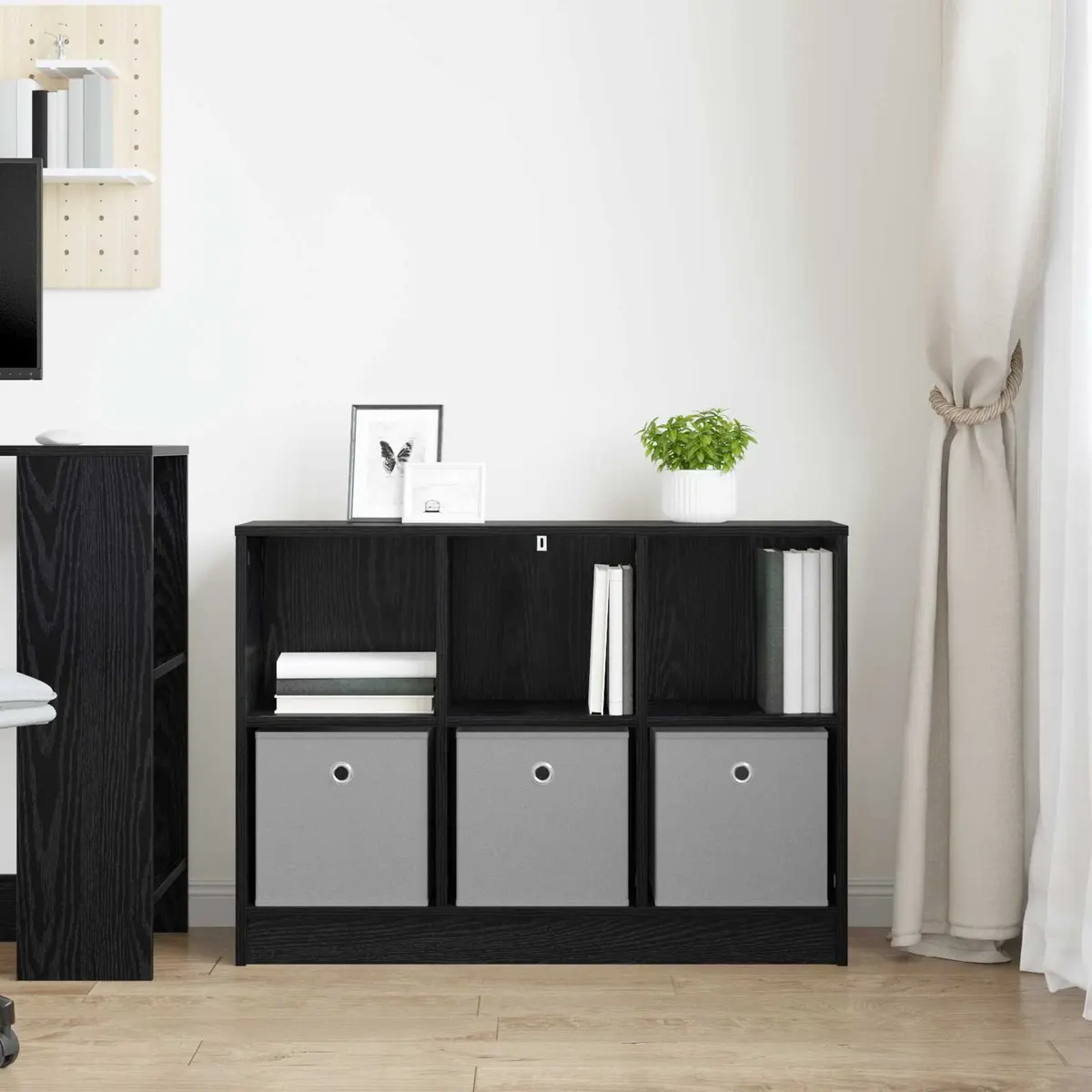Sideboard Black Oak Modern 88.5 x 27.5 x 63.5 cm Engineered Wood