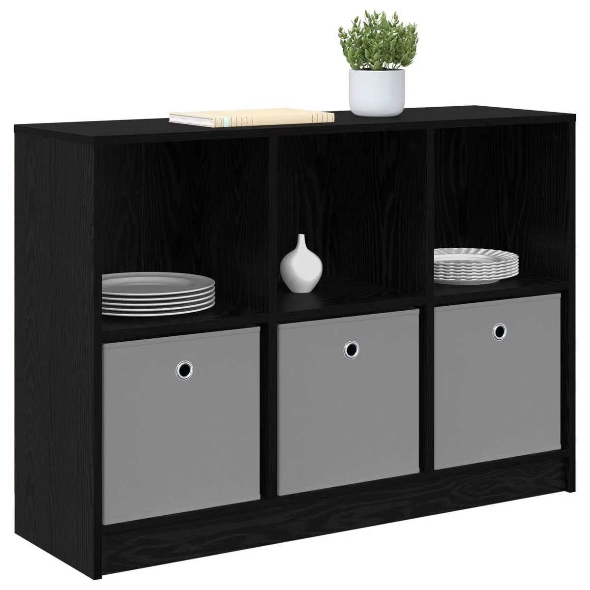 Black Oak Sideboard Storage Cabinet for Living Spaces