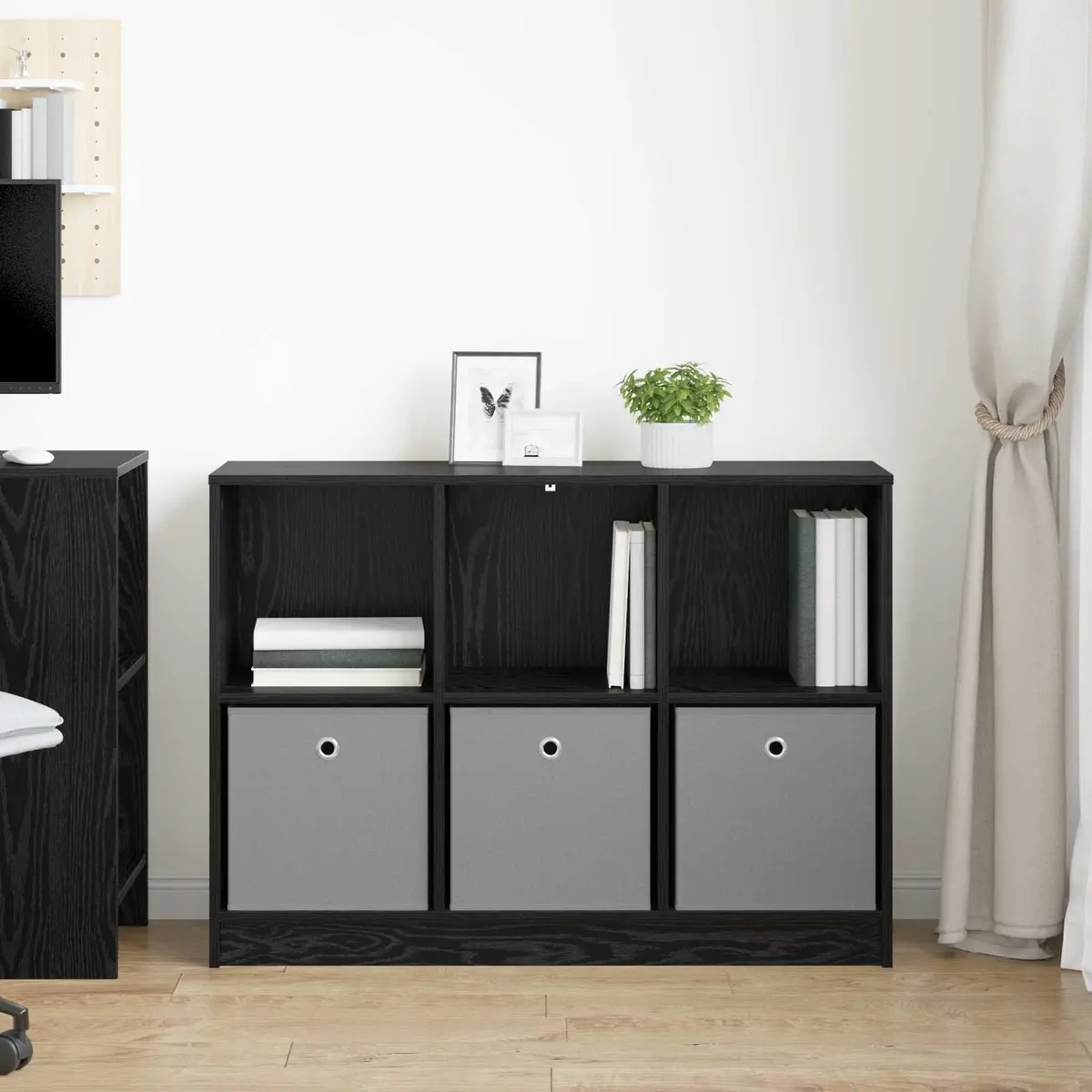 Black Oak Sideboard Storage Cabinet for Living Spaces