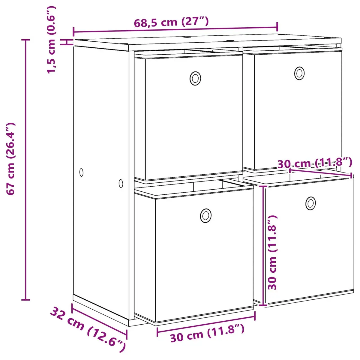 White Sideboard with Drawer Modern Storage Cabinet Living Room Furniture 68.5cm