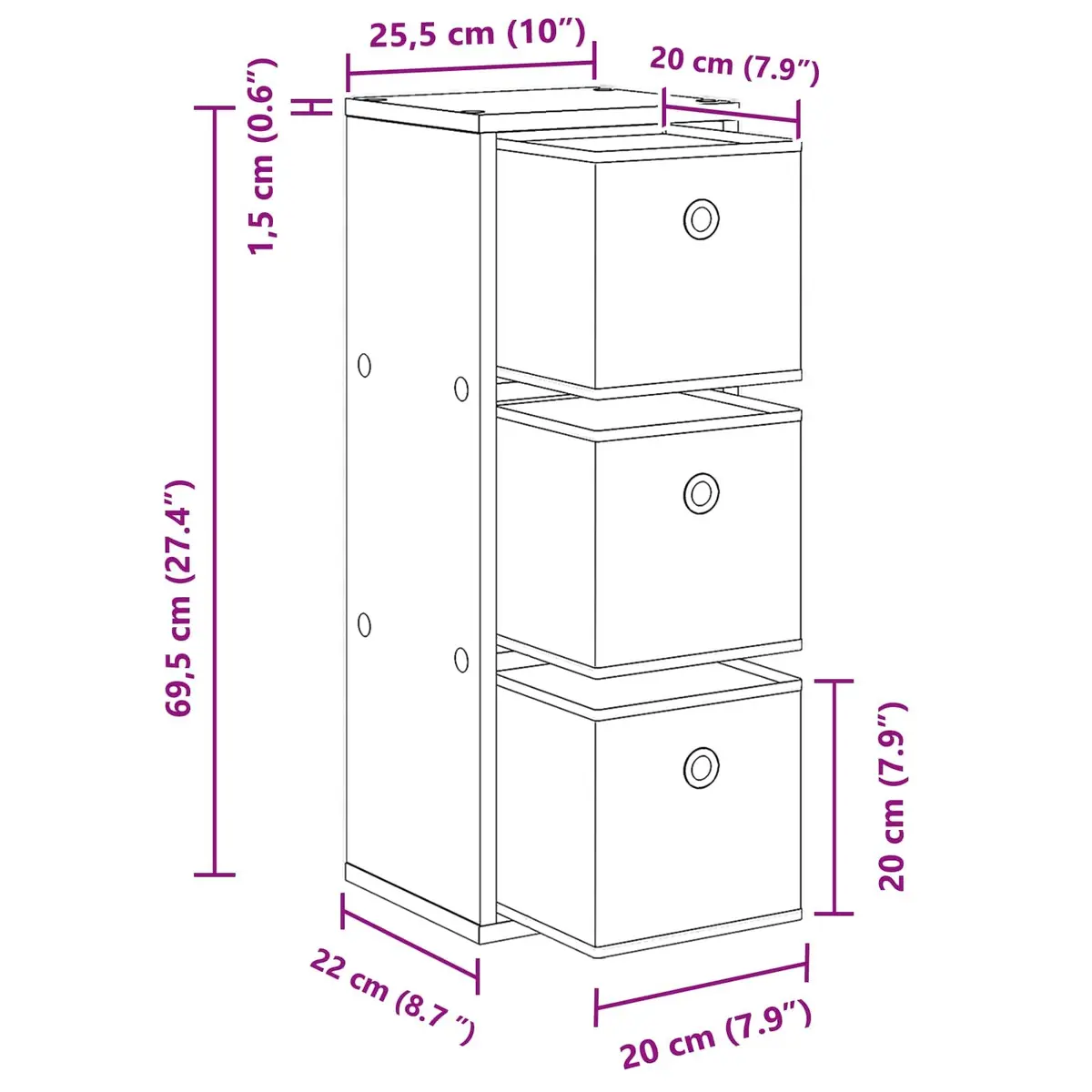 Sideboard White Modern 25.5 x 22 x 69.5 cm Engineered Wood Storage Cabinet