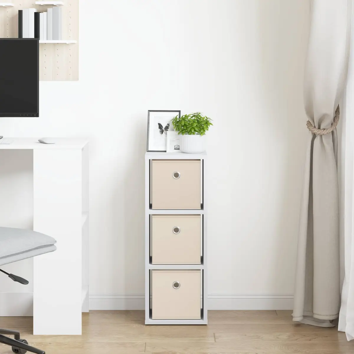 Sideboard White Modern 25.5 x 22 x 69.5 cm Engineered Wood Storage Cabinet