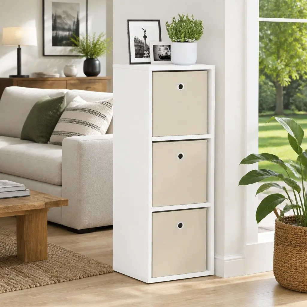 Sideboard White Modern Storage Cabinet with Drawer and Shelves Engineered Wood 30.5 x 27 x 84.5 cm