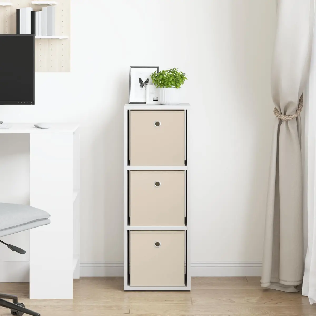 Sideboard White Modern Storage Cabinet with Drawer and Shelves Engineered Wood 30.5 x 27 x 84.5 cm