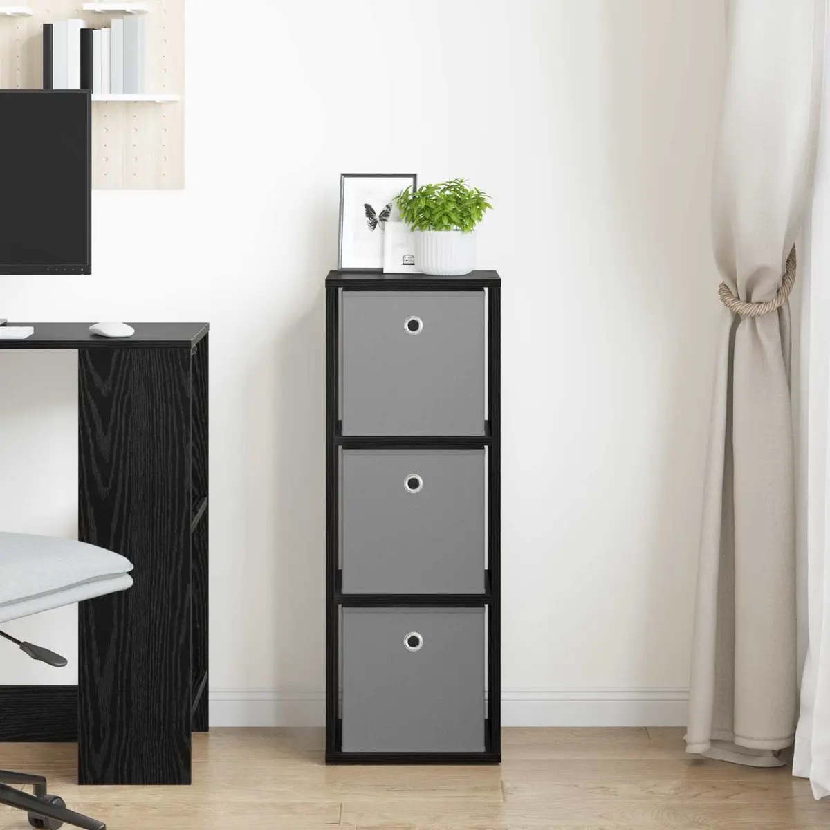Sideboard Modern Black Oak 30.5 x 27 x 84.5 cm Engineered Wood Storage Cabinet