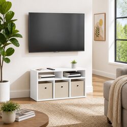 Stylish White Lowboard TV Unit with Drawer for Living Room