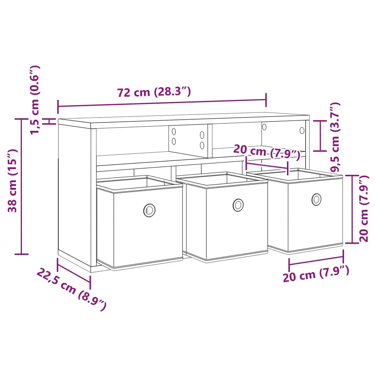 Lowboard TV Unit Black Oak Modern 72 x 22.5 x 38 cm Engineered Wood