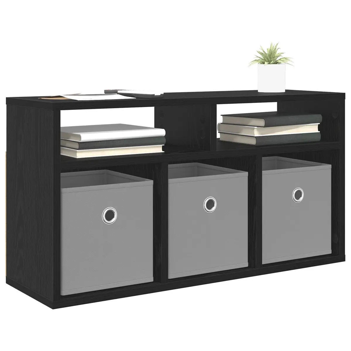 Lowboard TV Unit Black Oak Modern 72 x 22.5 x 38 cm Engineered Wood