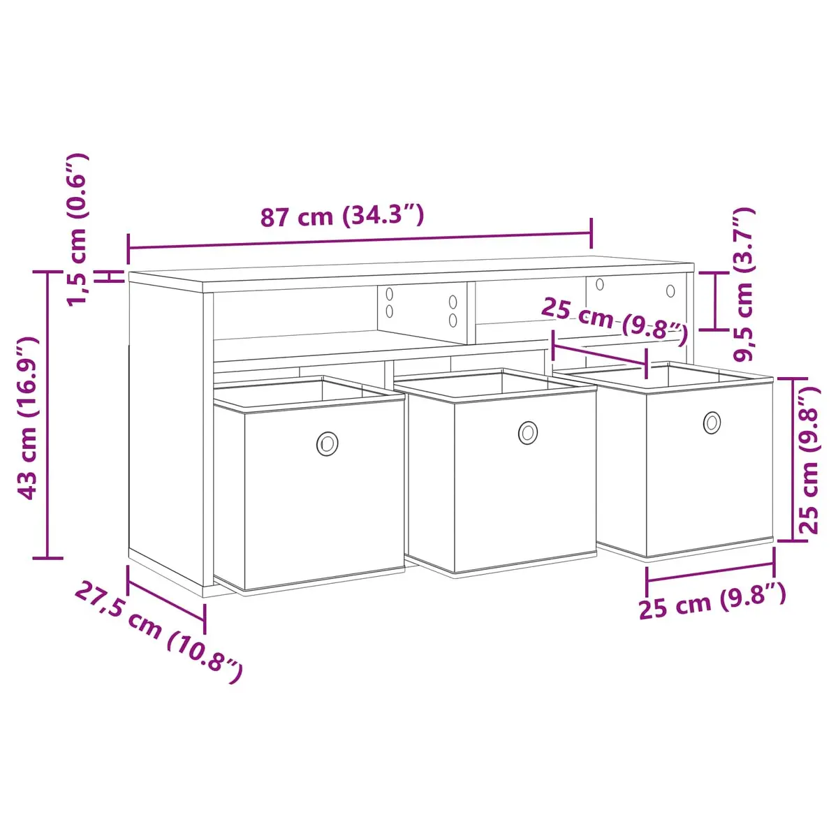 TV Stand Modern Lowboard 87cm Black Oak Engineered Wood