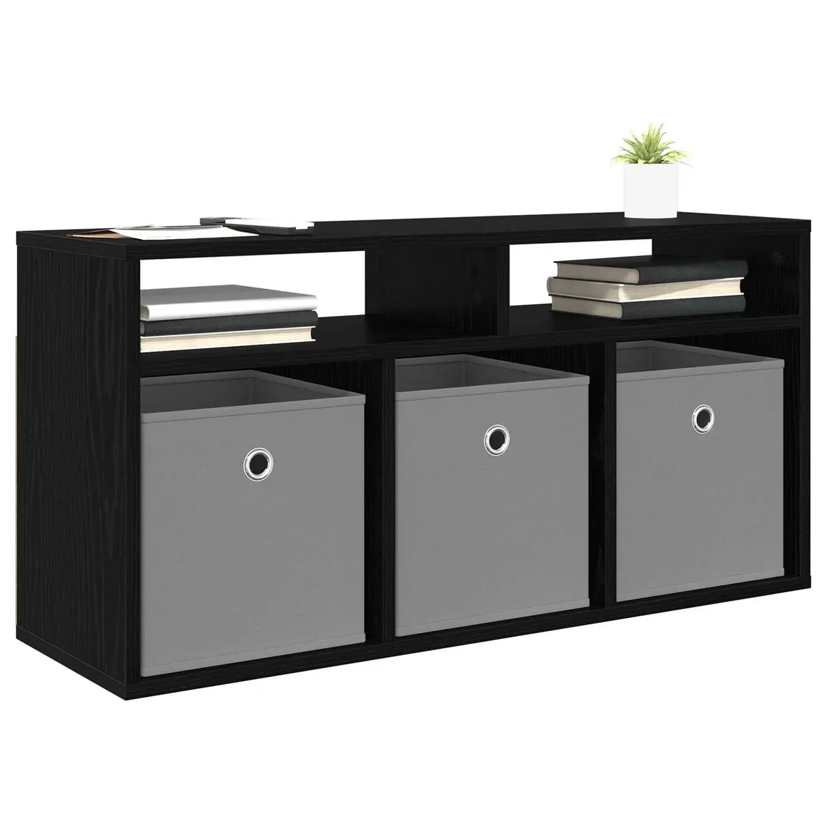 TV Stand Modern Lowboard 87cm Black Oak Engineered Wood