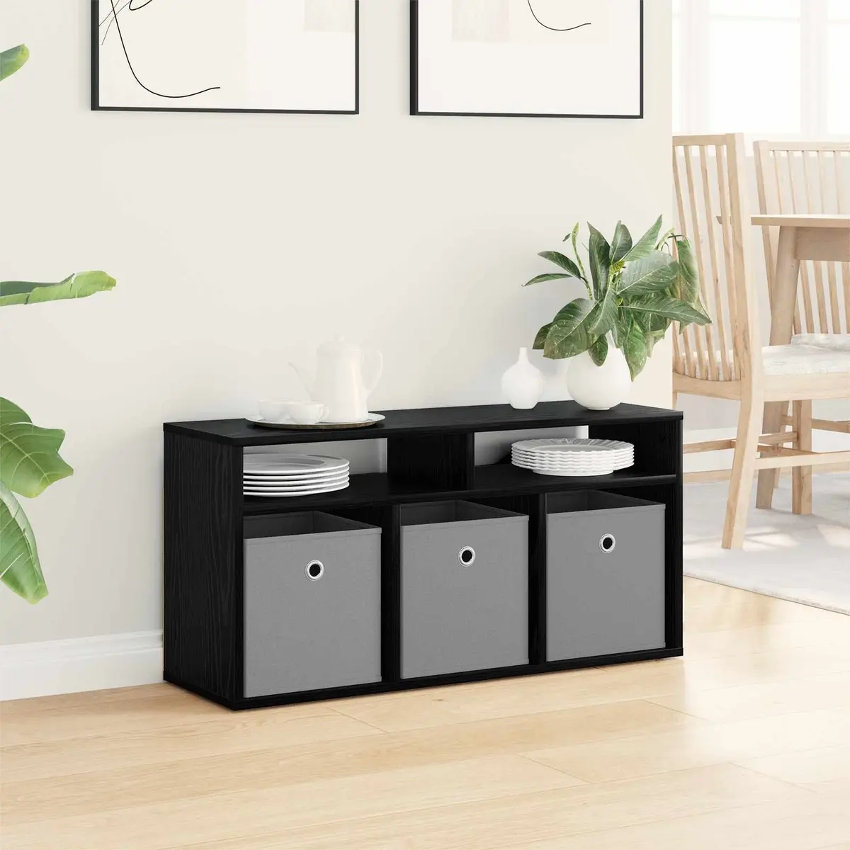 TV Stand Modern Lowboard 87cm Black Oak Engineered Wood
