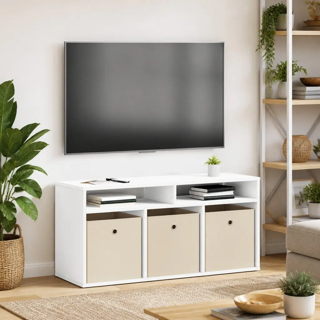 Modern White Lowboard TV Unit Storage Cabinet with Drawer Living Room Furniture