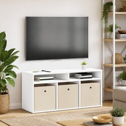 Charming White Lowboard TV Unit Storage Cabinet