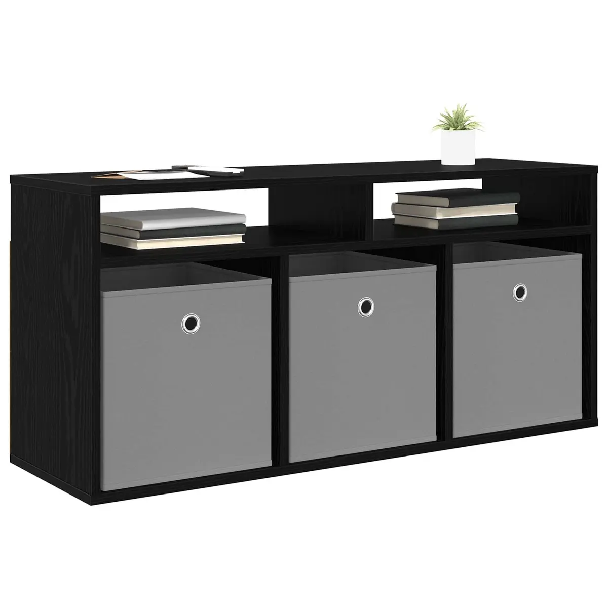 TV Lowboard with Drawer Black Oak Modern Living Room Storage Unit 102x32x48.5cm
